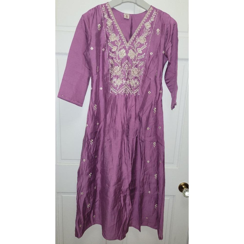 Designer Kurties Women's 3pc Cotton Silk Emroidered Kurta Dress Suit - Mauve - M